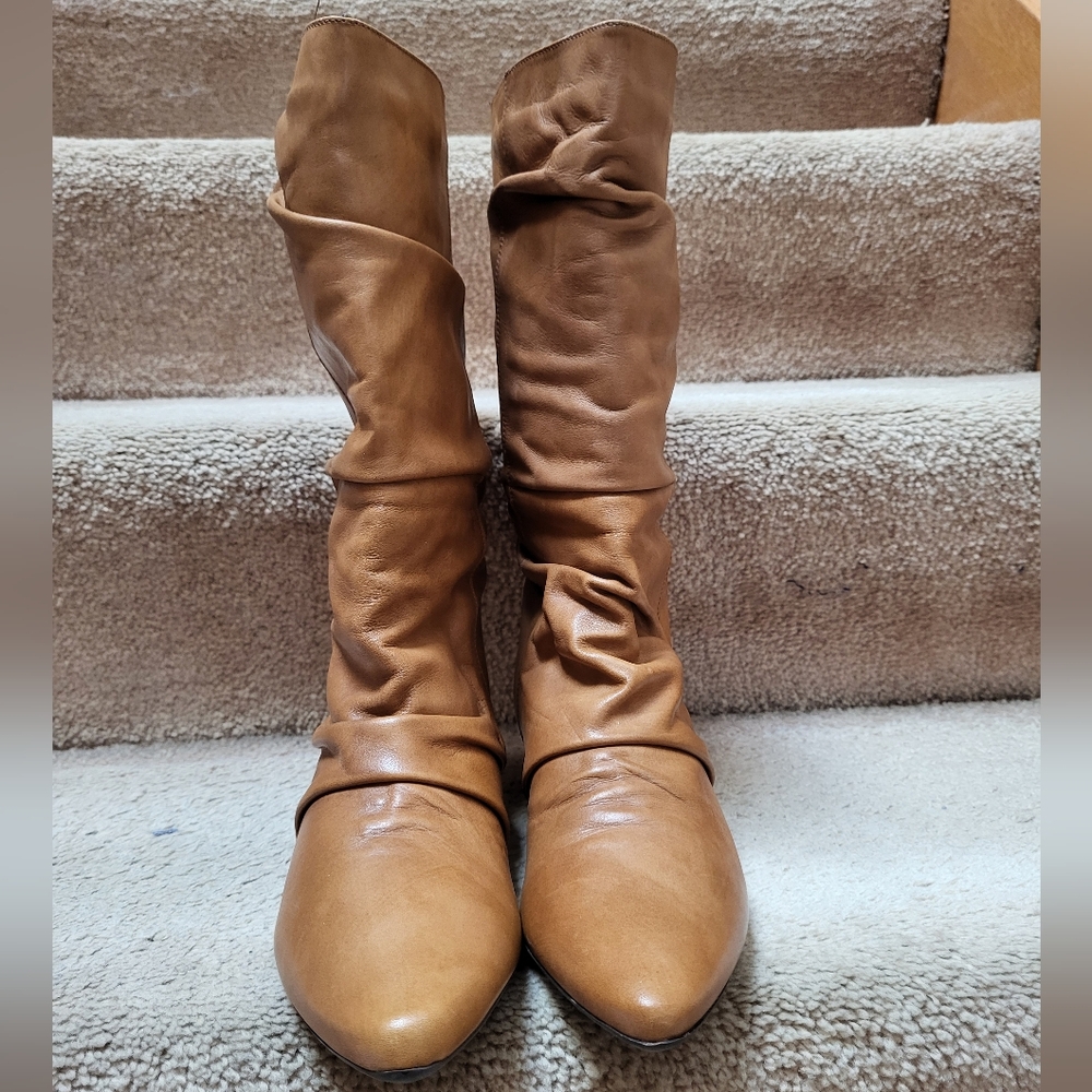 Tan Leather Mid Calf Heeled Boots, Size 39, New! - Picture 2 of 11